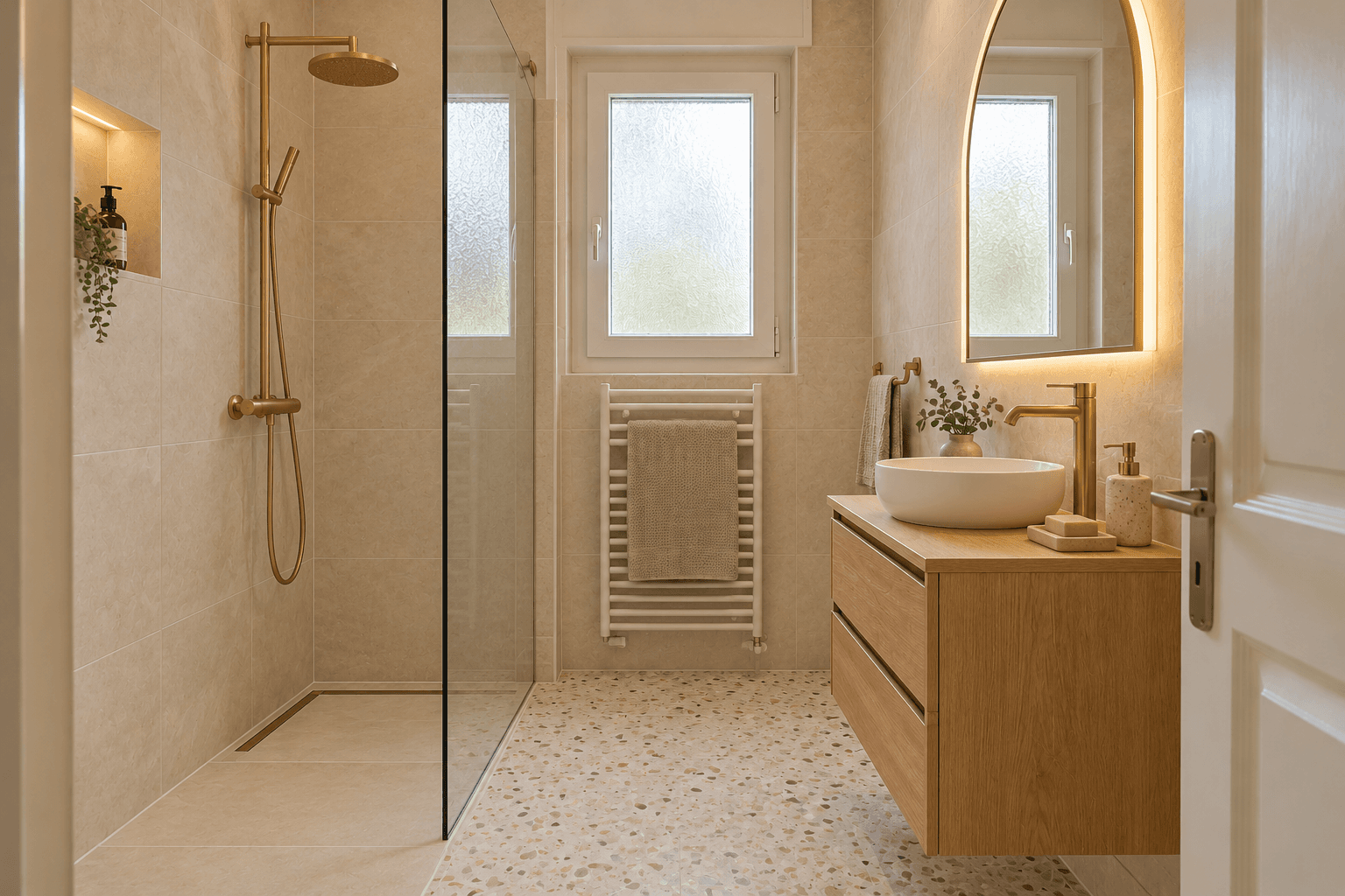 Une salle de bain apaisée, après rénovation — démonstration fictive